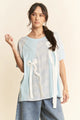 Bow Trim Color Block Top in Blue (REG)