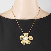 Stainless Steel Textured Flower Necklace w/ Pearl