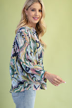 Printed Mandarin Blouse Top in Navy (REG)