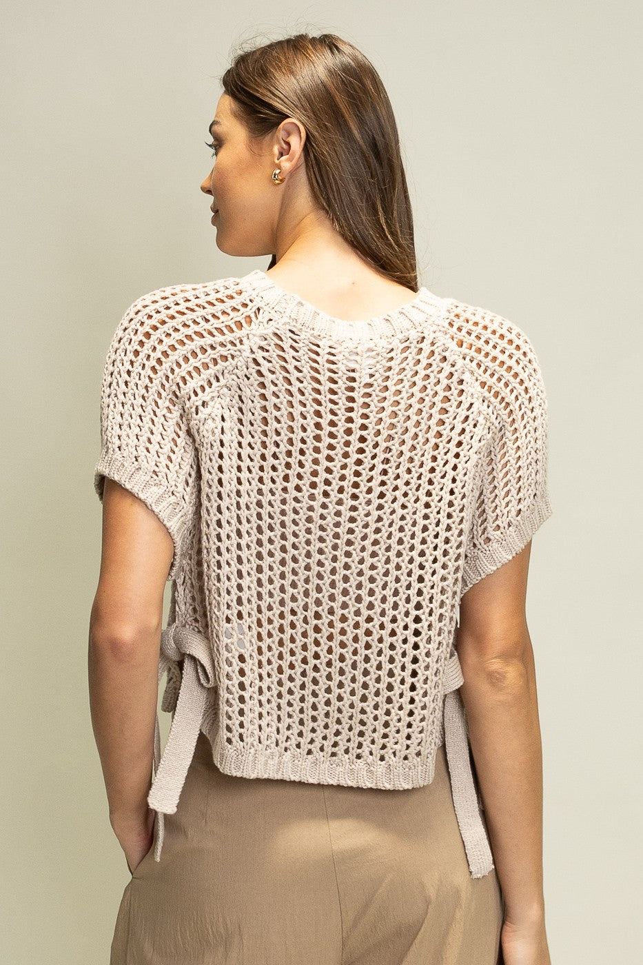 Open Knit Side Bow Top in Silver Grey (REG)