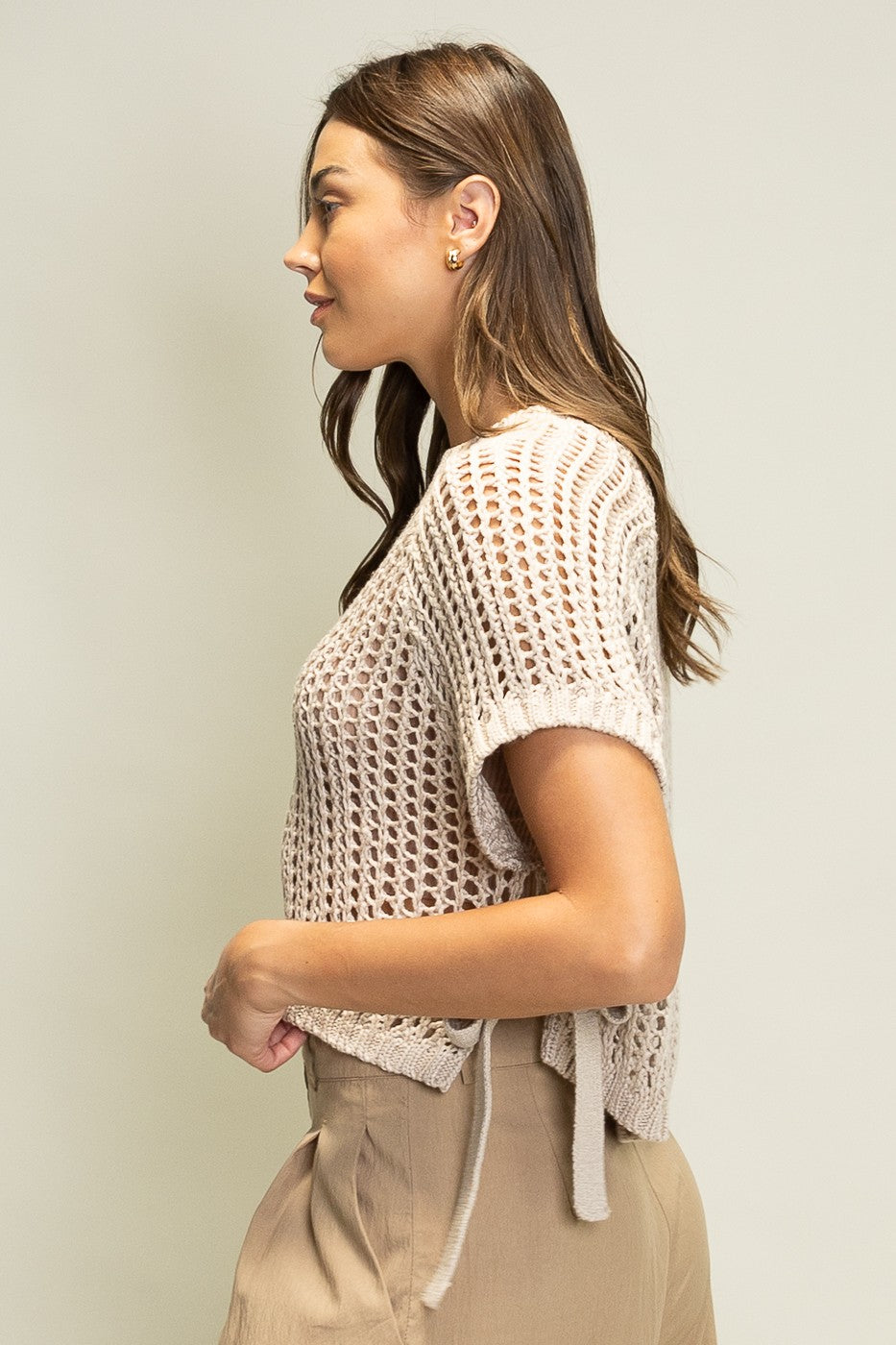 Open Knit Side Bow Top in Silver Grey (REG)