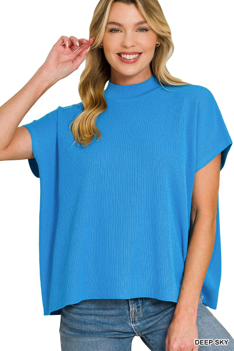 Boxy Ribbed Sweater in Deep Sky (REG)