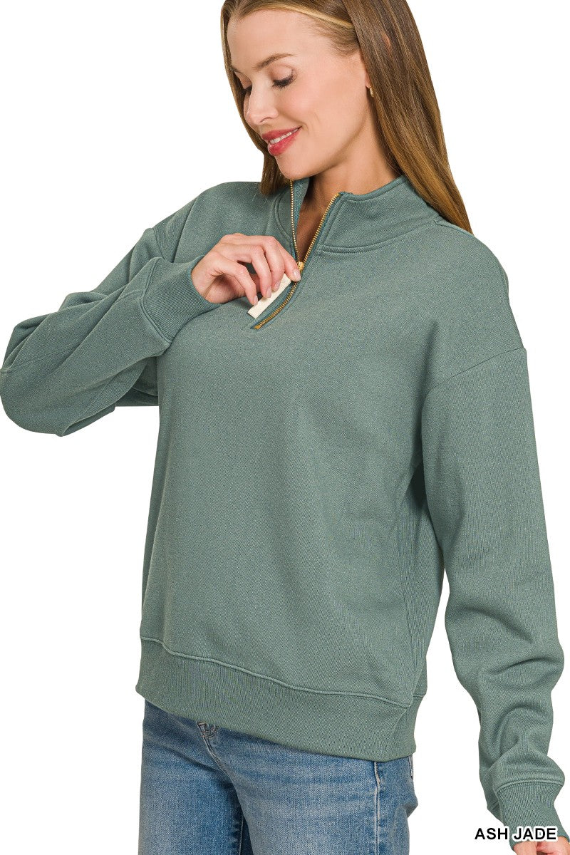 Half Zip Fleece Top in Ash Jade (REG)