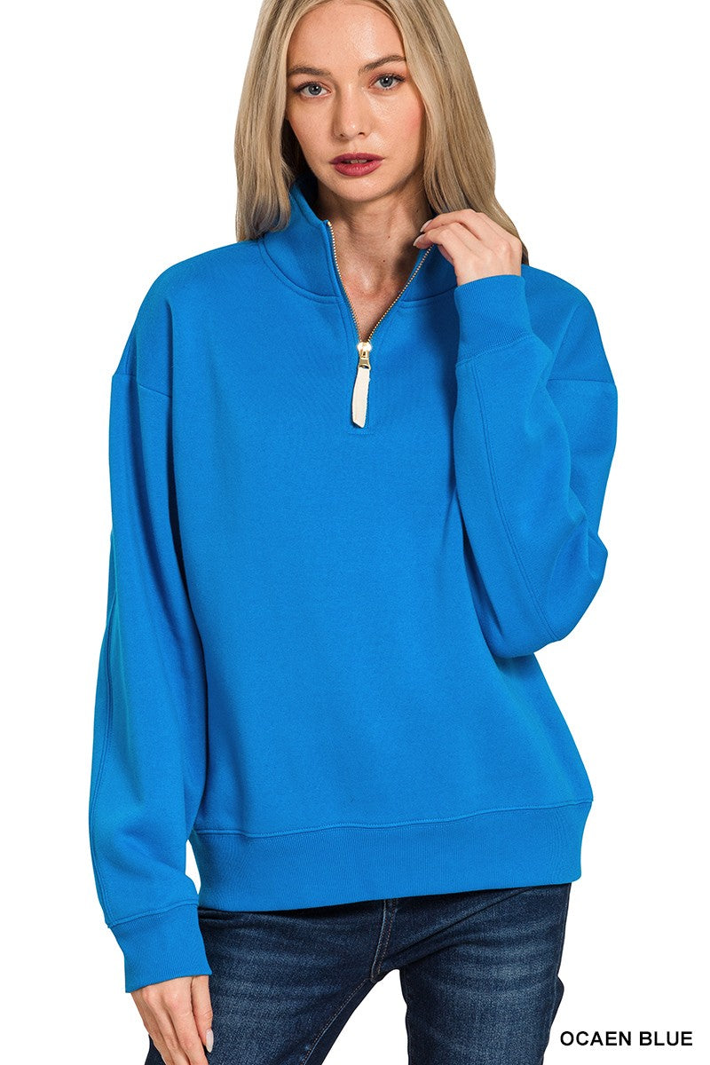 Half Zip Fleece Top in Ocean Blue (PLUS)