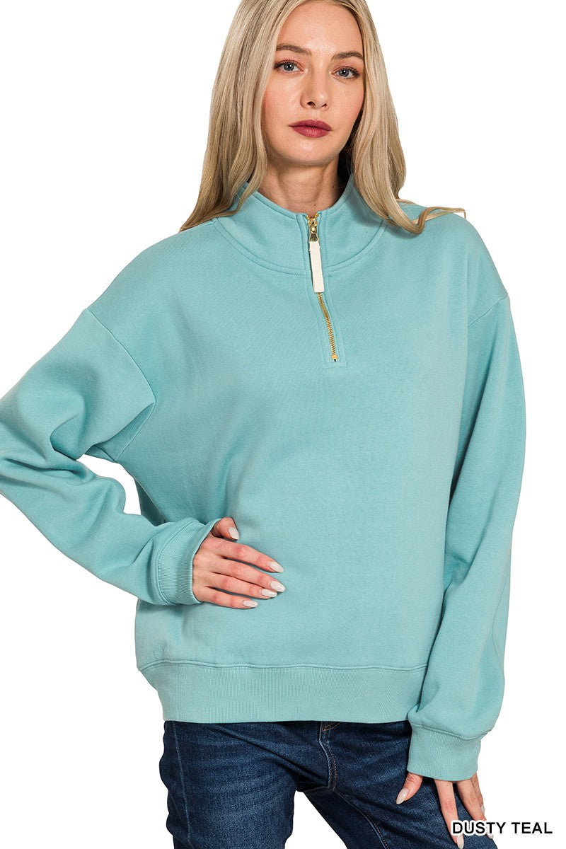 Half Zip Fleece Top in Dusty Teal (REG)