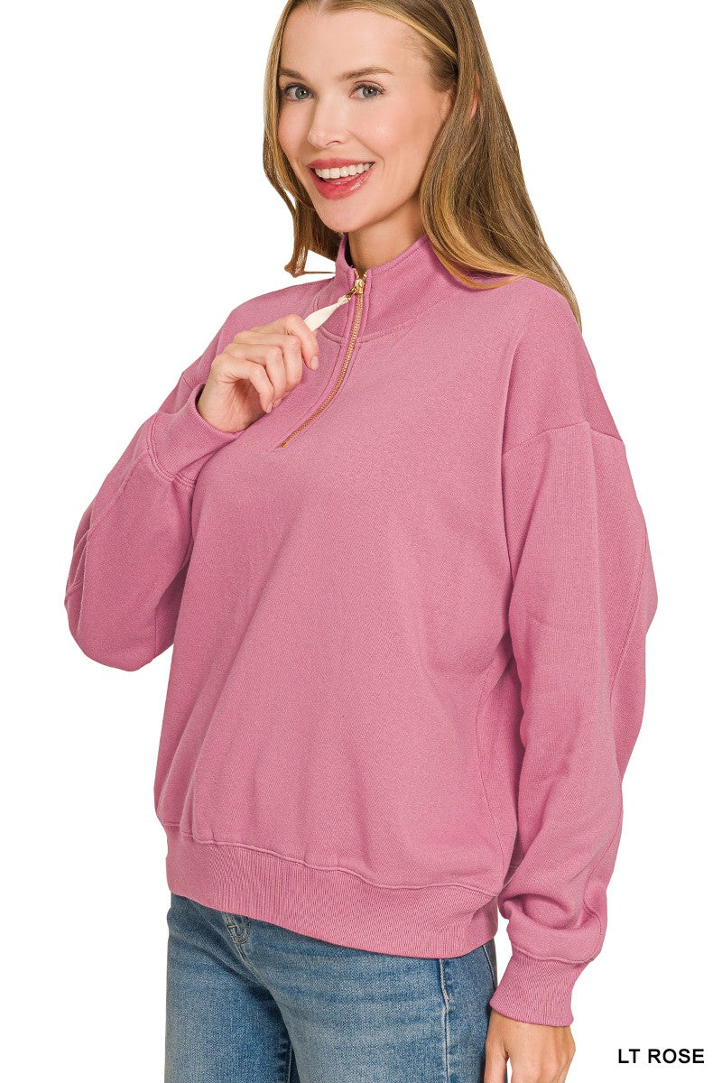 Half Zip Fleece Top in Lt Rose (REG)