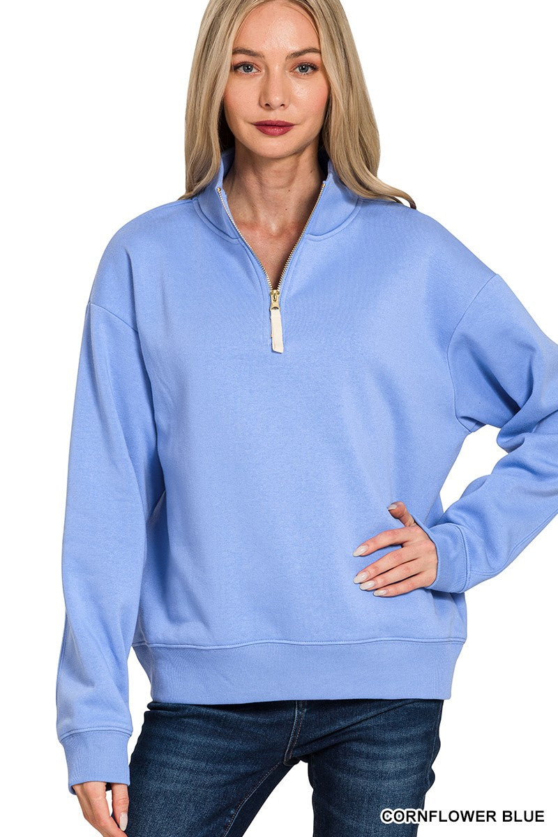 Half Zip Fleece Top in Cornflower (REG/PLUS)