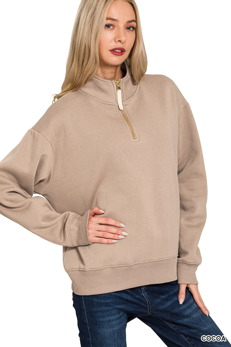 Half Zip Fleece Top in Cocoa (REG)