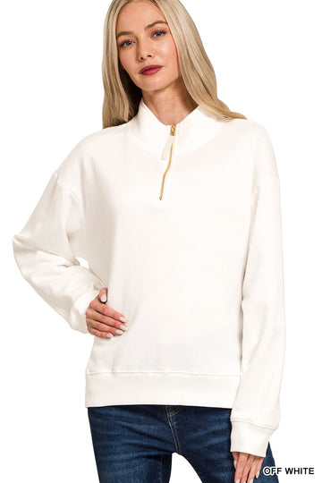 Half Zip Fleece Top in Off White (REG)