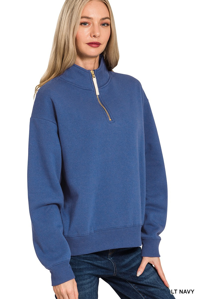Half Zip Fleece Top in Lt Navy (REG)