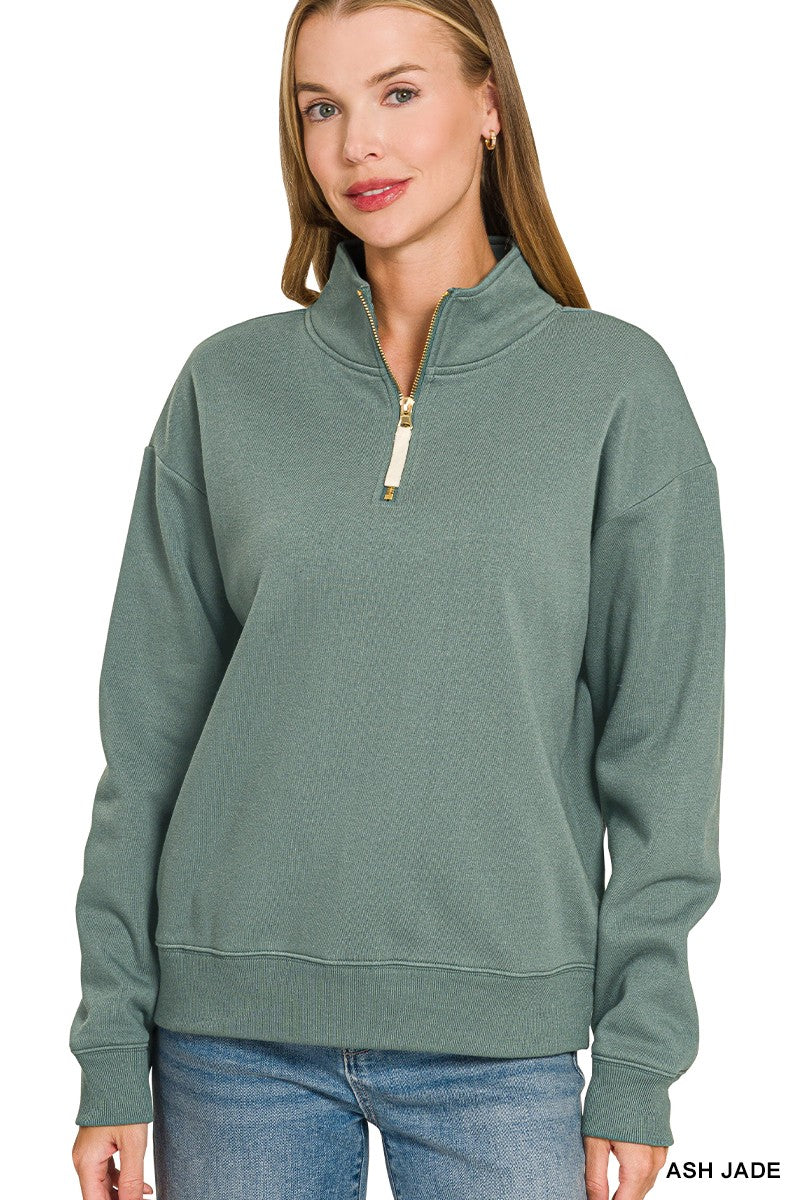 Half Zip Fleece Top in Ash Jade (REG)