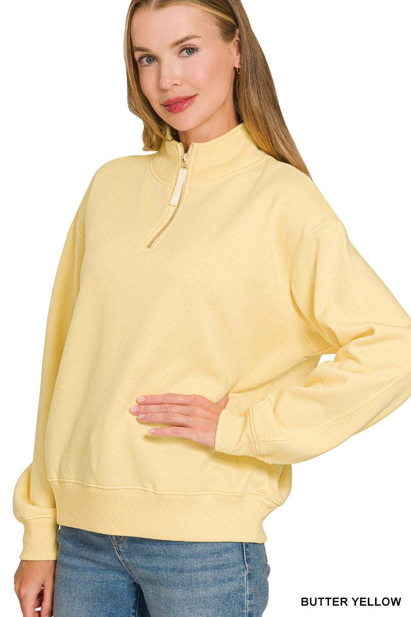 Half Zip Fleece Top in Butter (REG/PLUS)