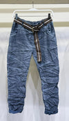 Washed Jogger Pants w/ Leopard Belt in Navy (REG)