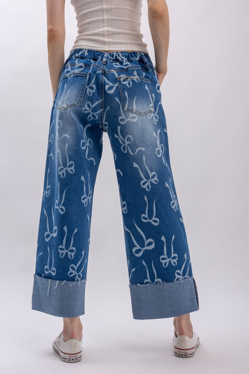 Ribbon Print Cuffed Jeans (REG)
