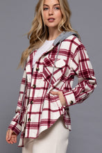 Fleece Plaid Hooded Jacket in Wine (REG)