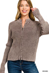 Two Tone Zip Up Sweater in Brown (REG)