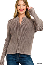 Two Tone Zip Up Sweater in Brown (REG)