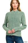 Two Tone Zip Up Sweater in Green (REG)