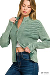 Two Tone Zip Up Sweater in Green (REG)