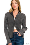 Two Tone Zip Up Sweater in Black (REG)