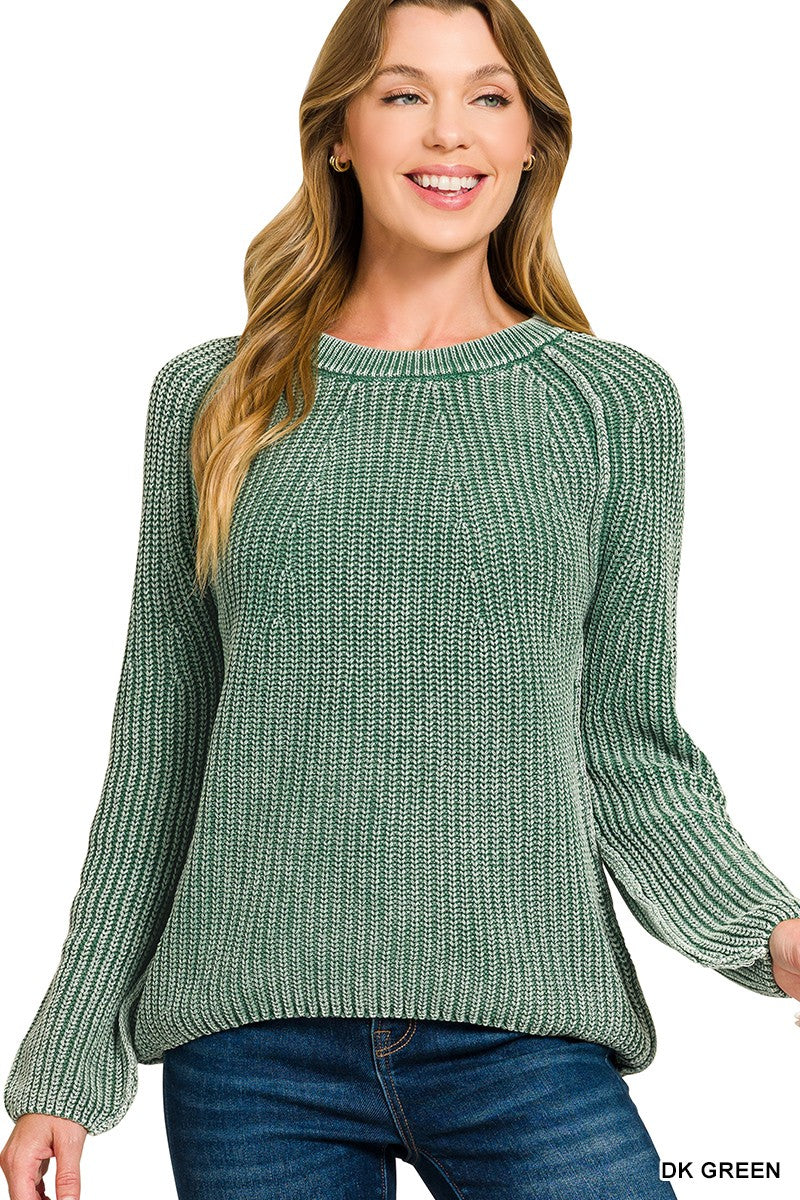 Stone Washed Sweater in Dk Green (REG)