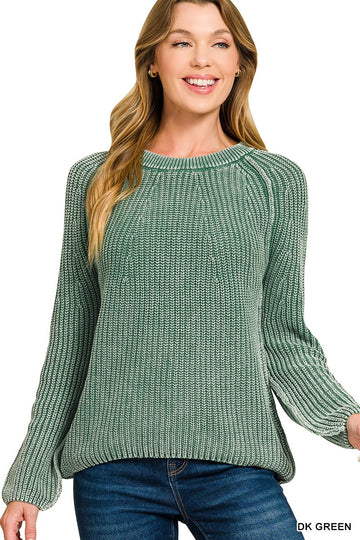 Stone Washed Sweater in Dk Green (REG)