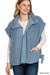 Oversized Fluffy Fall Vest in Dusty Blue (REG/PLUS)