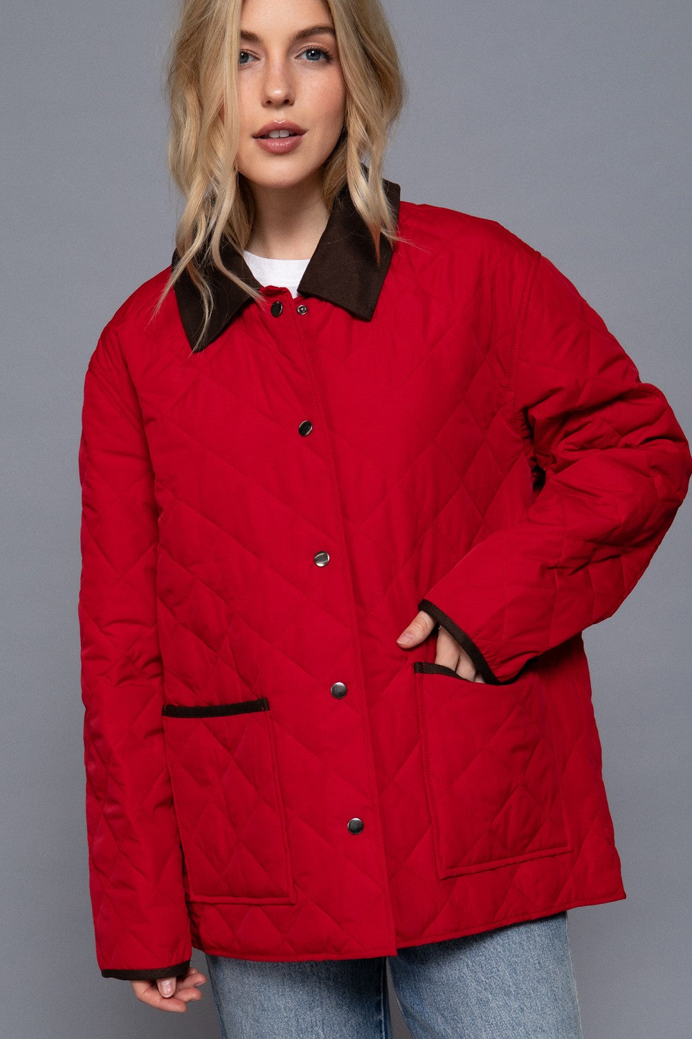 Quilted Red Barn Jacket in Red (REG)
