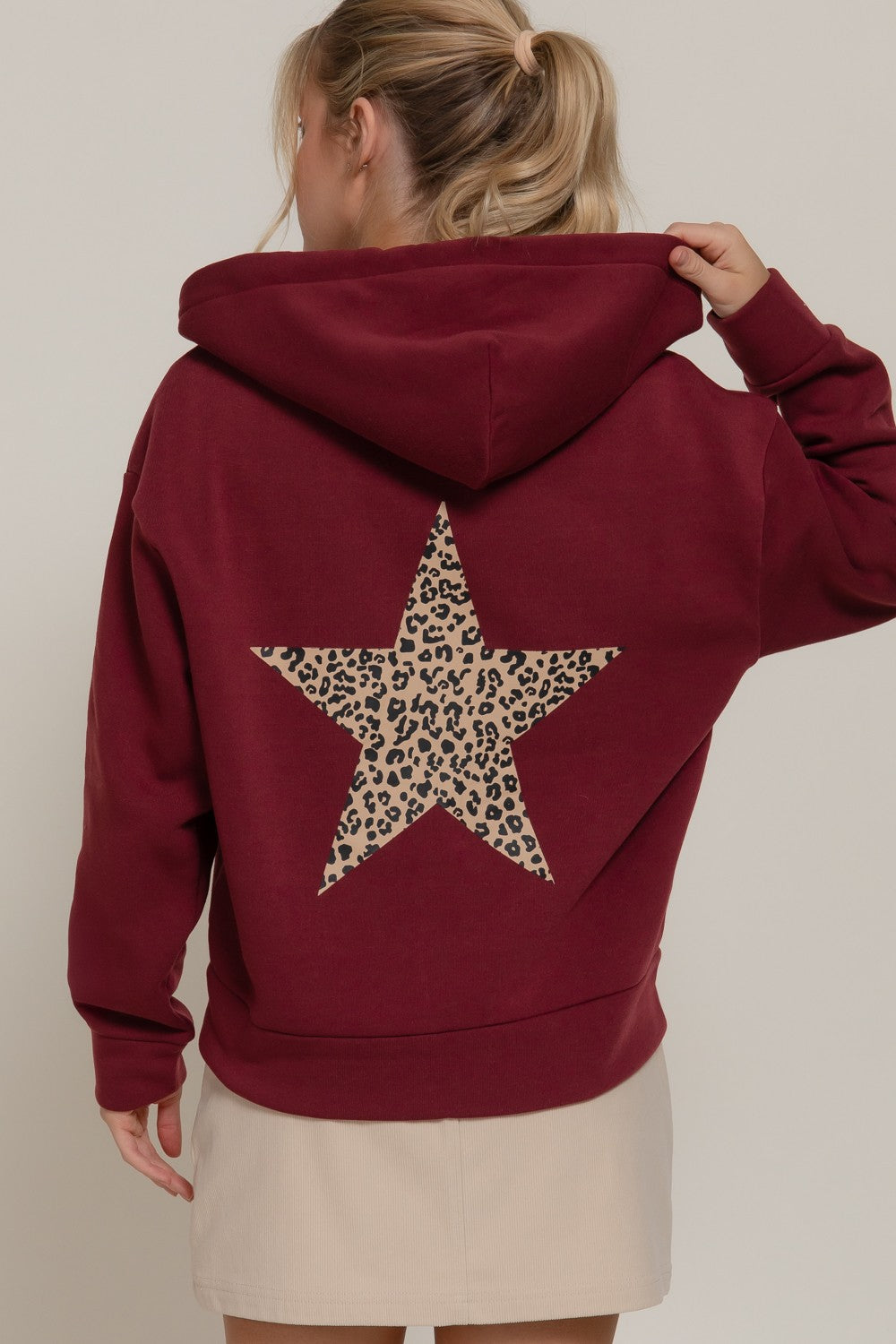 Cheetah Star Zip Up Hoodie Jacket in Burgundy (REG)