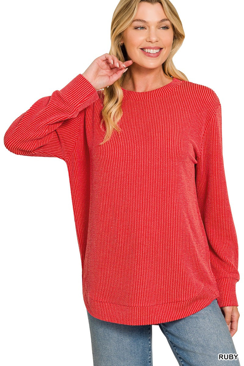 Raised Rib Top in Ruby (REG)