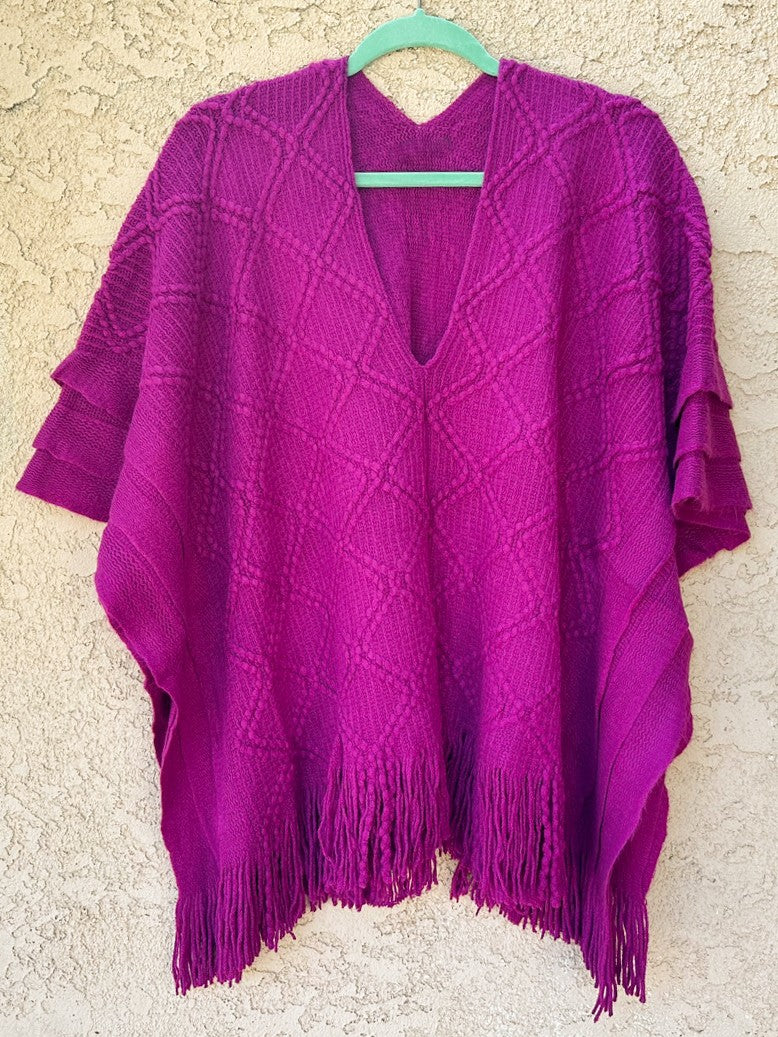 Cable Knit Poncho in Berry (REG)