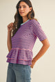 Layered Peplum Stripe Top in Berry (REG)