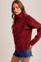 Mock Neck Fringe Sweater in Burgundy (REG)