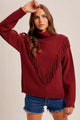 Mock Neck Fringe Sweater in Burgundy (REG)