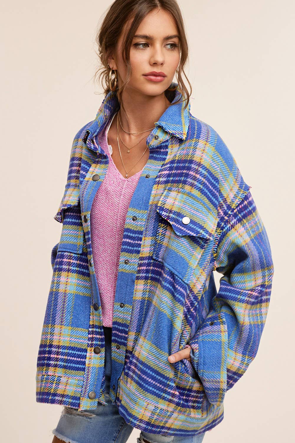 Sky Plaid Shacket (REG)