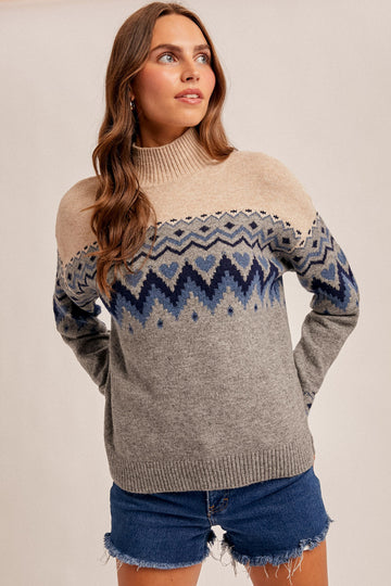 Heart Mix Mock Neck Sweater (REG)
