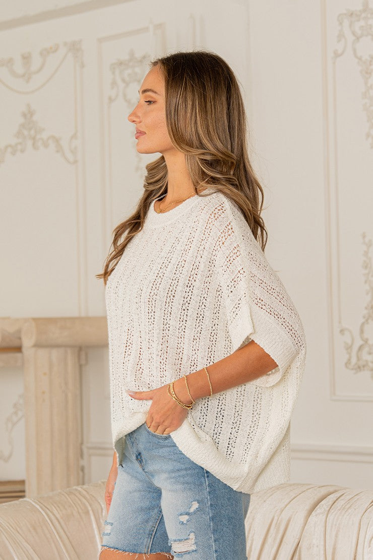 Open Knit Dolman Top in Off White (REG)