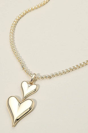 14k Double Heart Drop Necklace