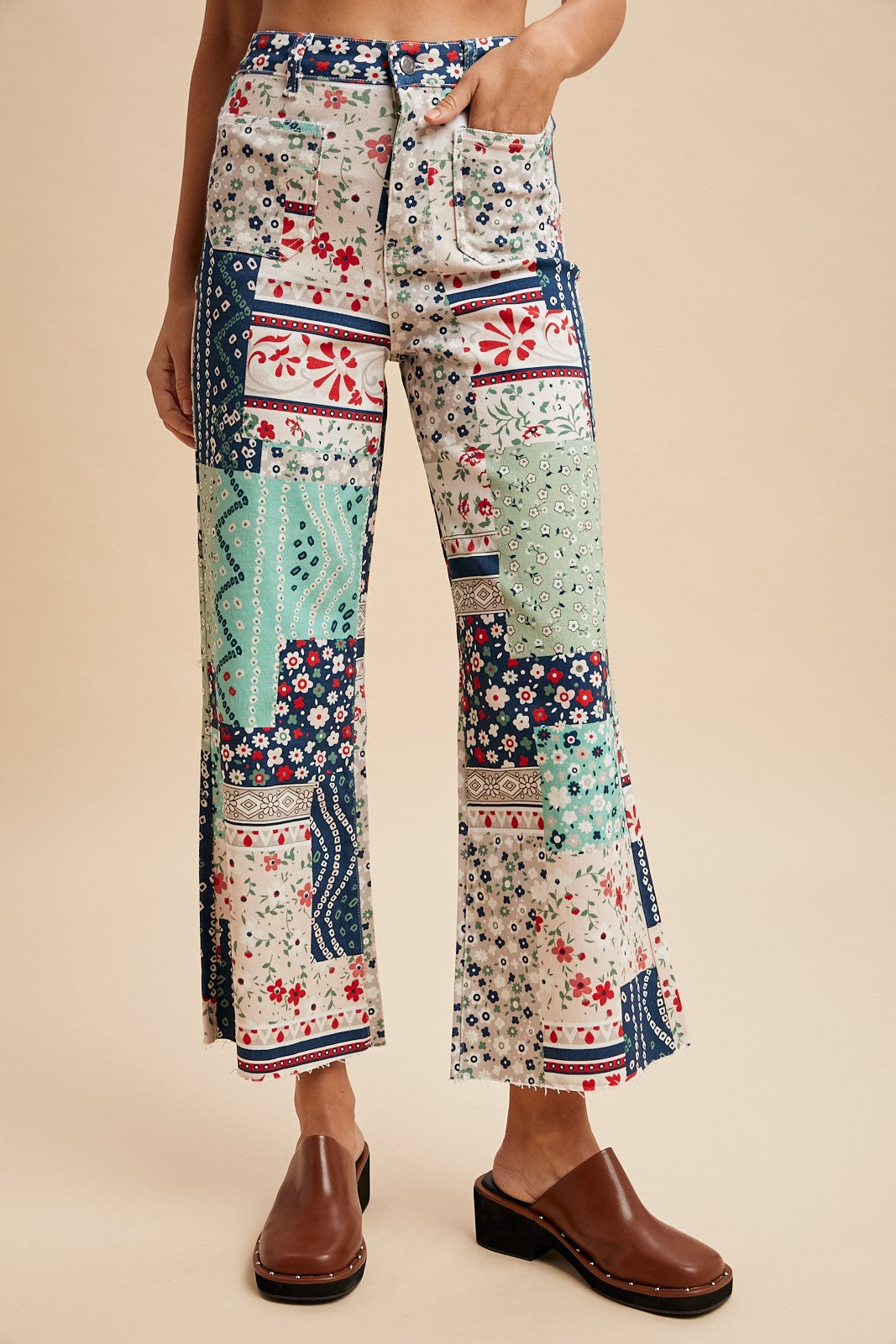 Patchwork Flared Crop Pants (REG)