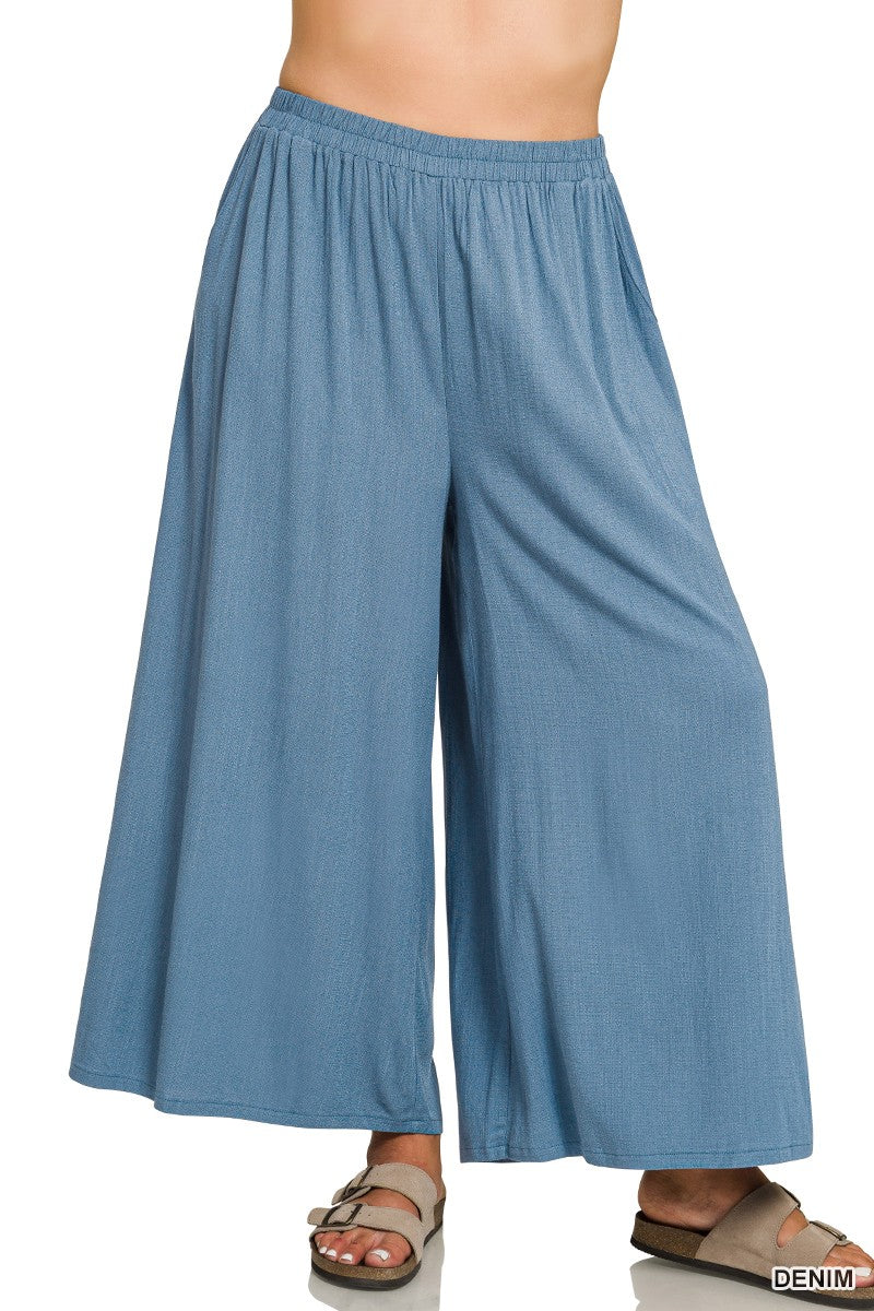 Awesome Wide Leg Pants in Denim (PLUS)