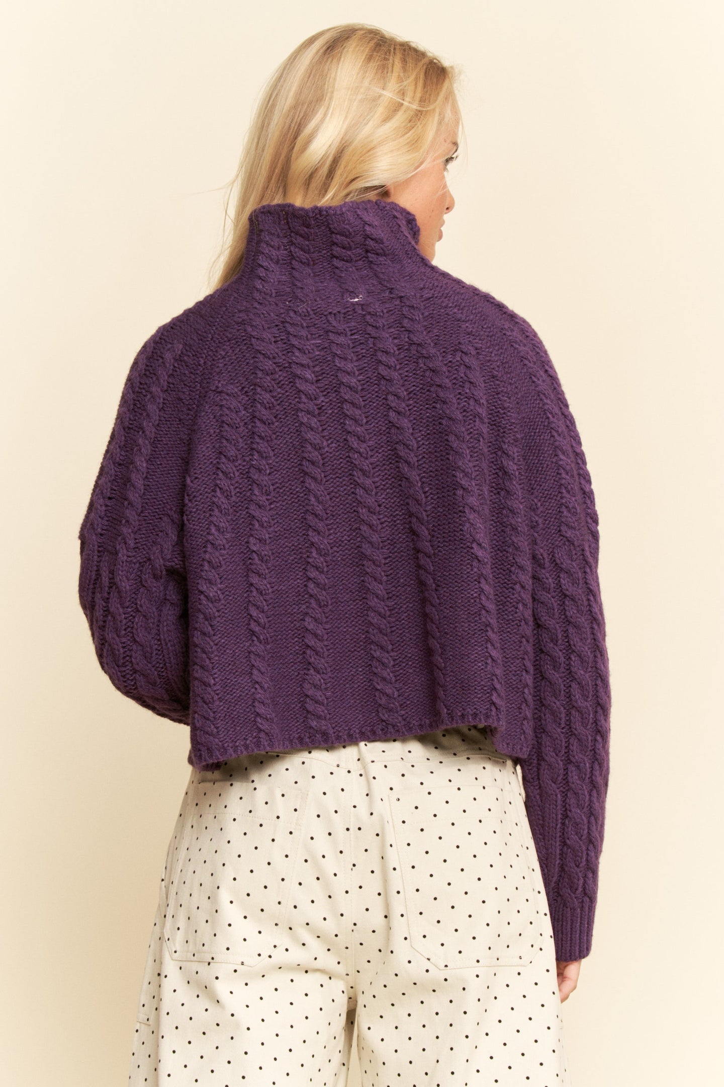 Turtleneck Cable Sweater in Purple (REG)