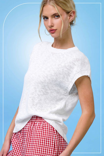 Sleeveless Ribbed Knit Sweater in White (REG)