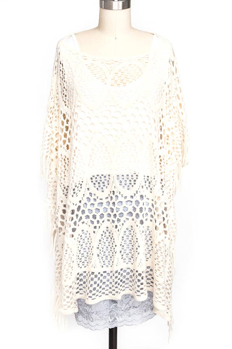 Laser Cut Fashion Poncho in Beige