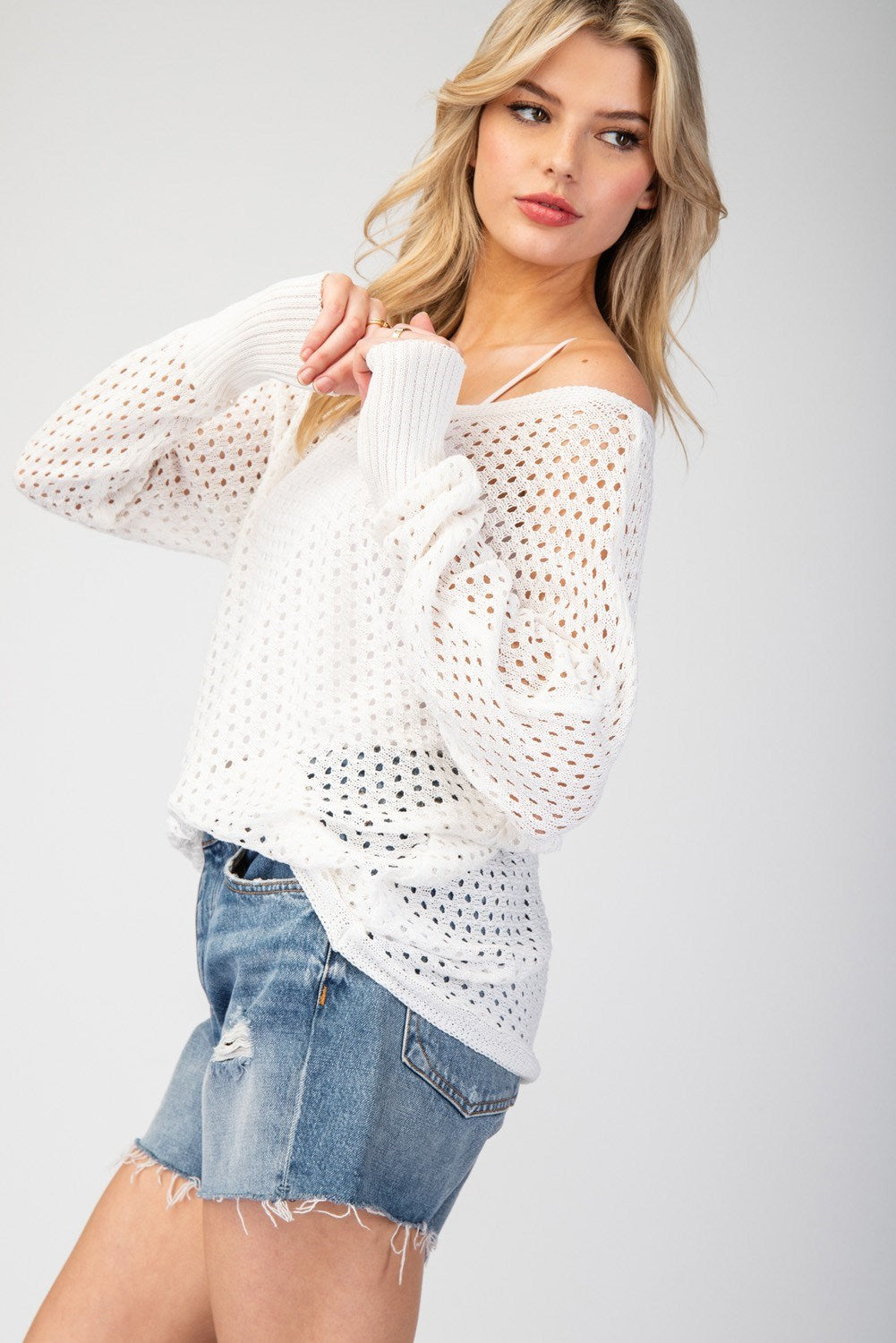 Off White Eyelet Knit Sweater (REG)