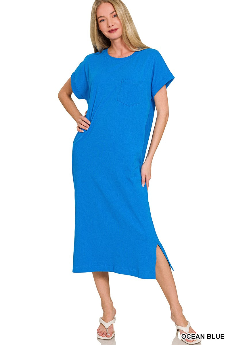 Folded Sleeve Tee Dress in Ocean Blue (REG)