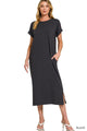 Folded Sleeve Tee Dress in Black (REG)