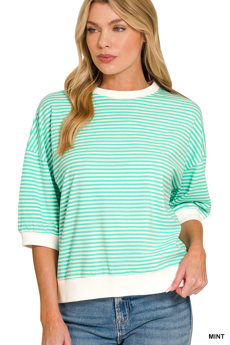 Banded Trim Stripe Top in Mint (REG)