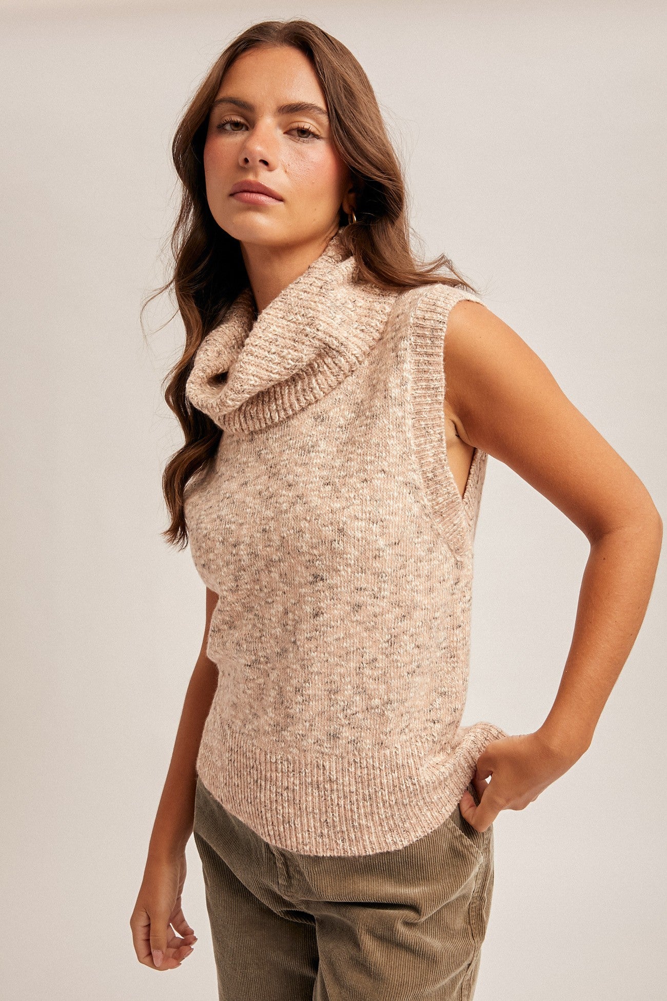 Sleeveless Heathered Turtleneck Sweater (REG)
