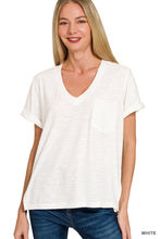 Pocket V-Neck Slub Top in White (REG)