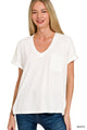 Pocket V-Neck Slub Top in White (REG)
